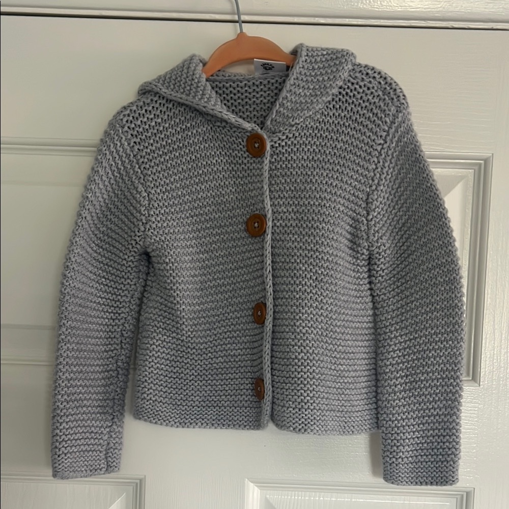 Nordstrom Gray Knit Hooded Sweater with Brown Buttons